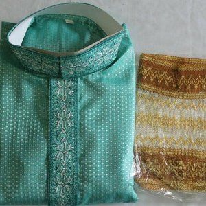 Men Kurta and Pants Indian Wedding Shirt and Shawl